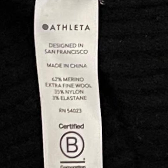 Athleta XS Transit Black White Contrast Mock Neck Merino Wool Blend Sweater - Picture 5 of 6